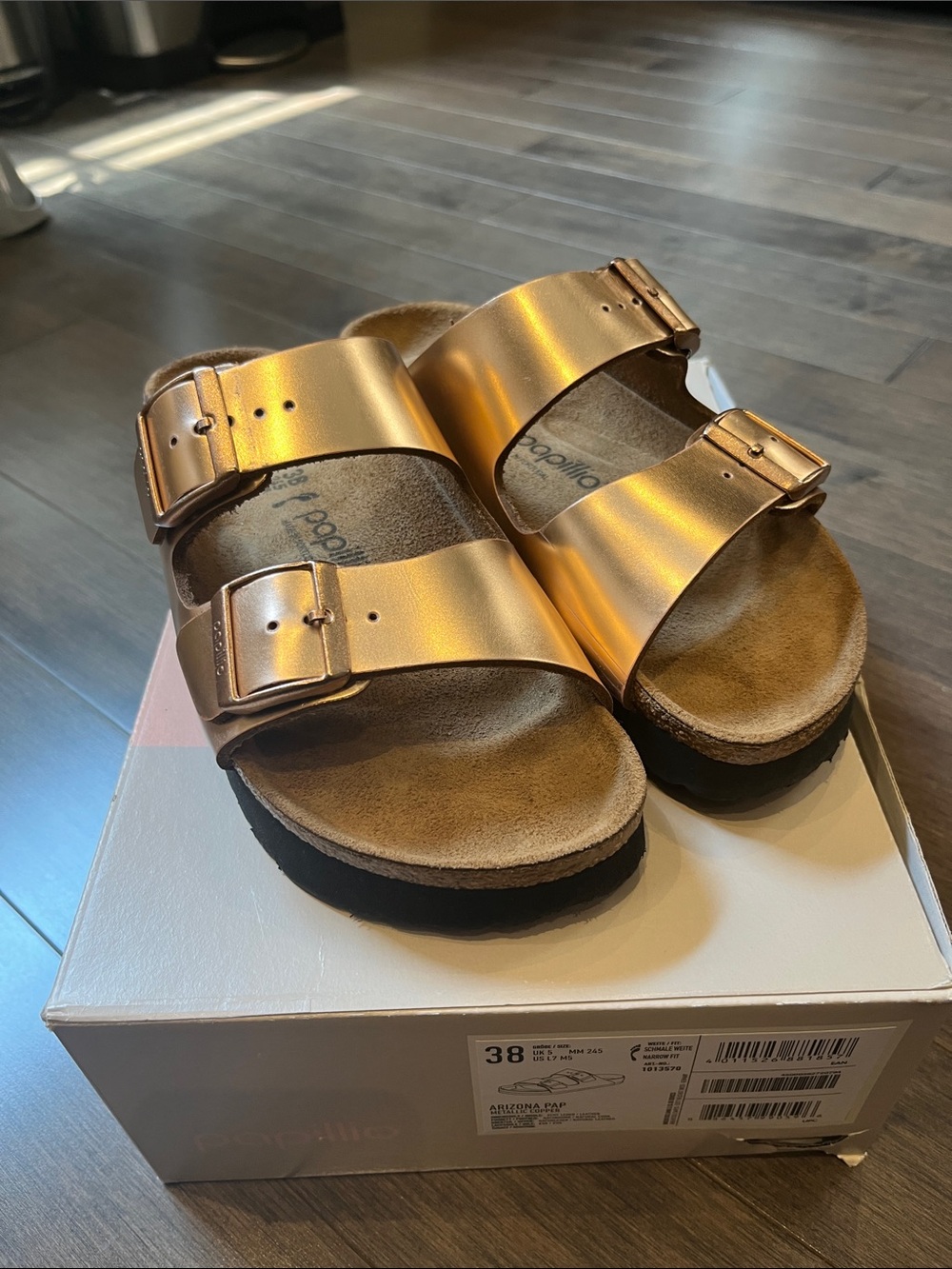 Papillio Arizona Pap Platform Metallic Copper Double Strap Leather Sandals